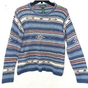 Y2K vtg. Ralph Lauren Knit Serape Aztec striped Sweater Sz Medium Southwestern